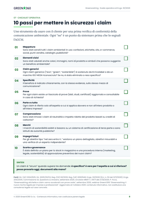 Pagina della guida con la checklist operativa in 10 punti