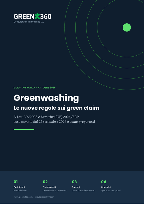Copertina della guida GreenX360 Greenwashing: le nuove regole sui green claim